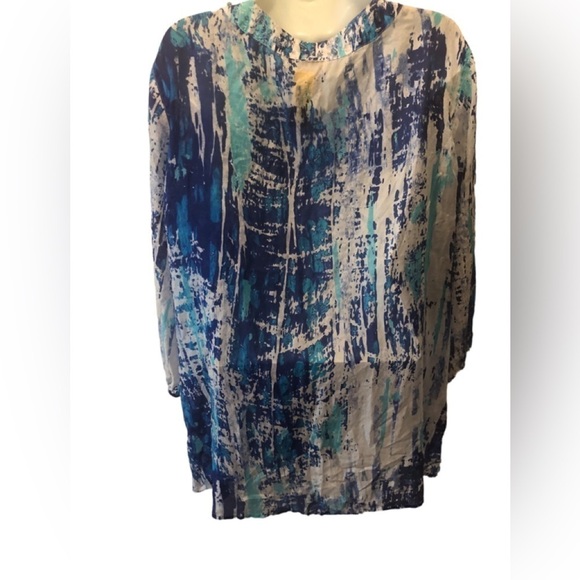 Soft Surroundings SILK Blue Water~Color Tunic Swim Cover ~Up Sz. 3X Beading - Picture 4 of 7